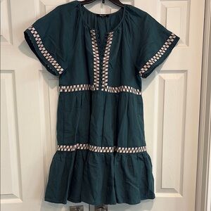 Madewell Green and Light Pink Checkered Tiered Dress